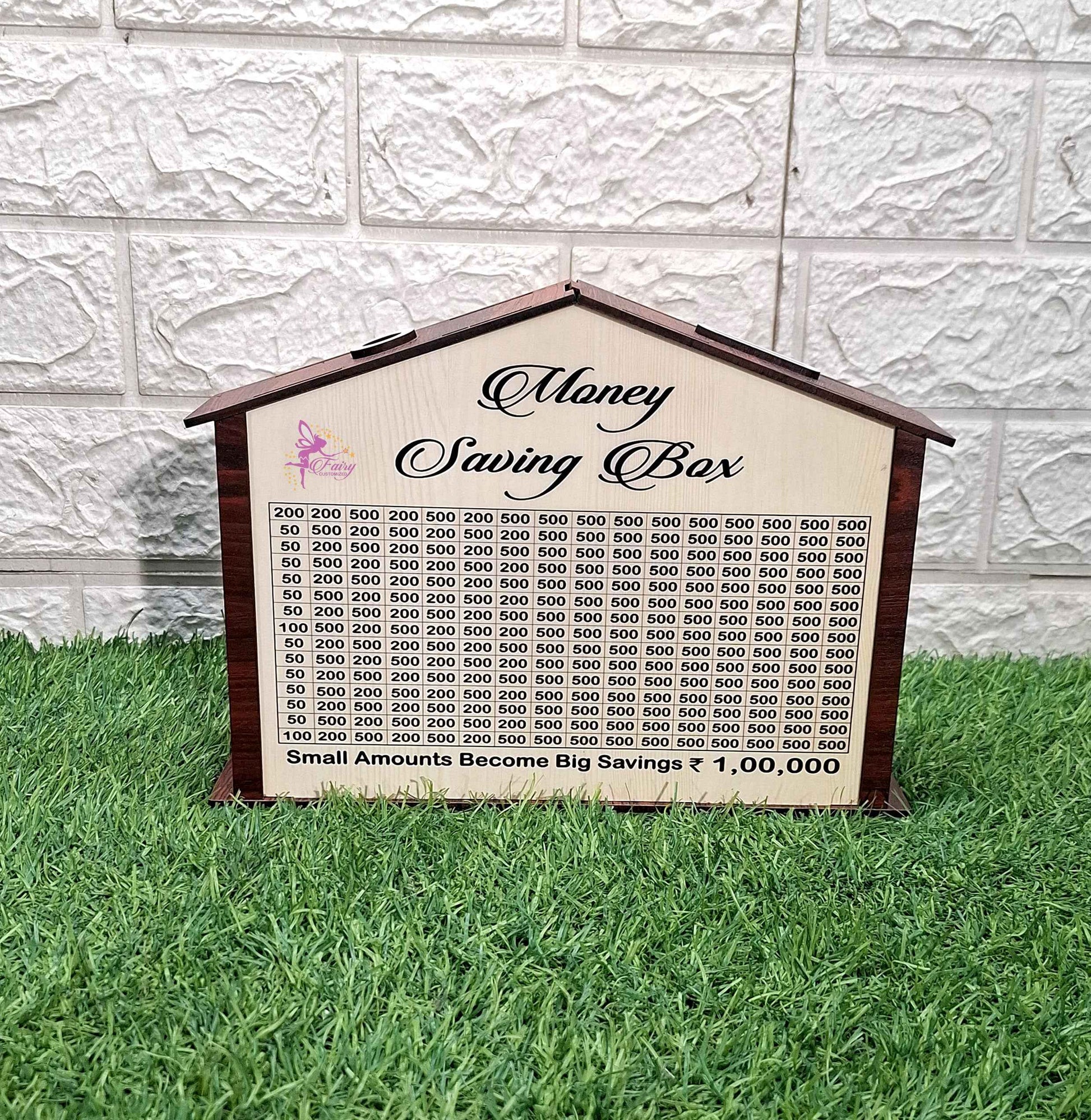 Customized Money Saving Box – Wooden House Design    Customized With name and photo