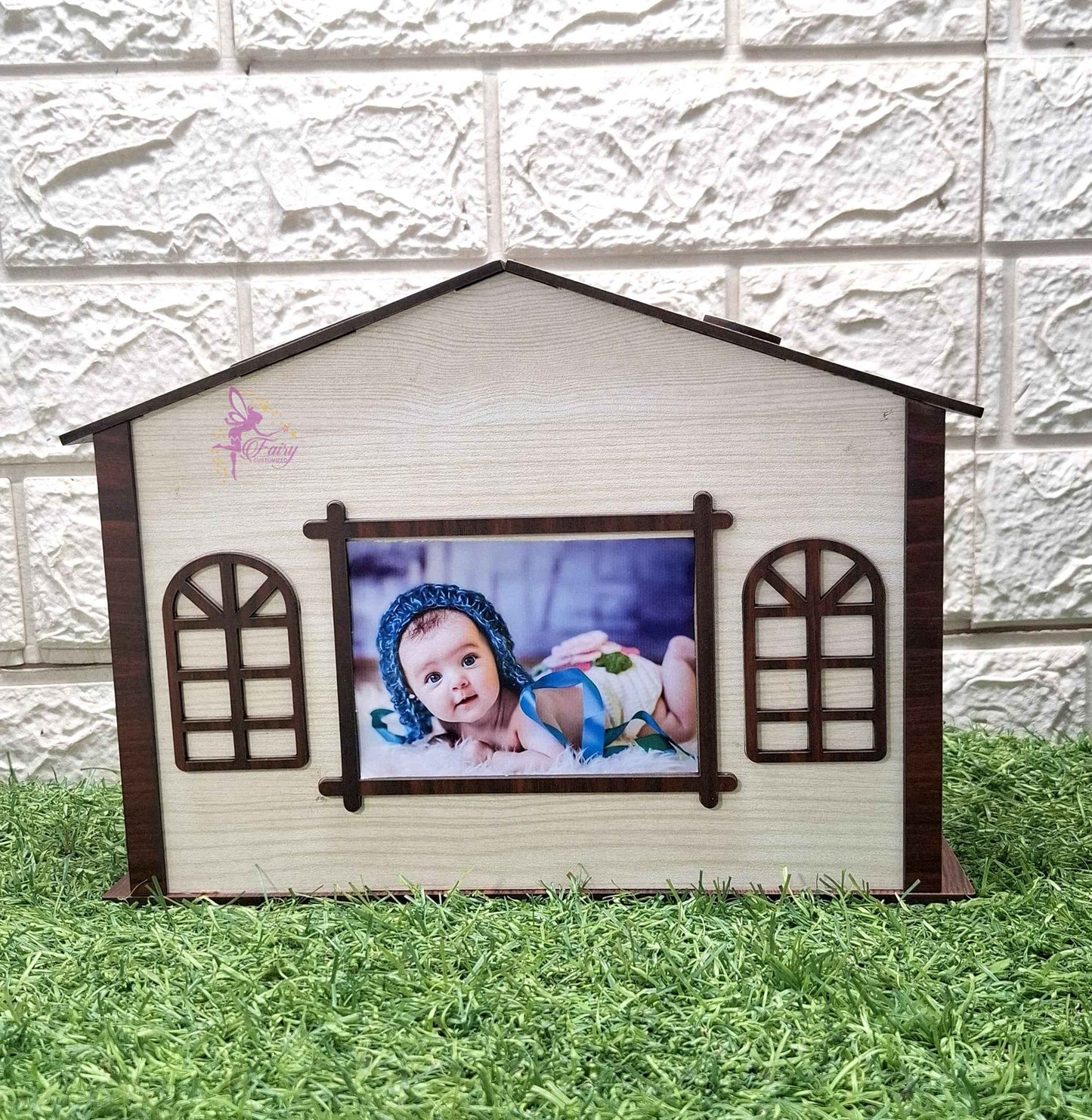 Customized Money Saving Box – Wooden House Design    Customized With name and photo