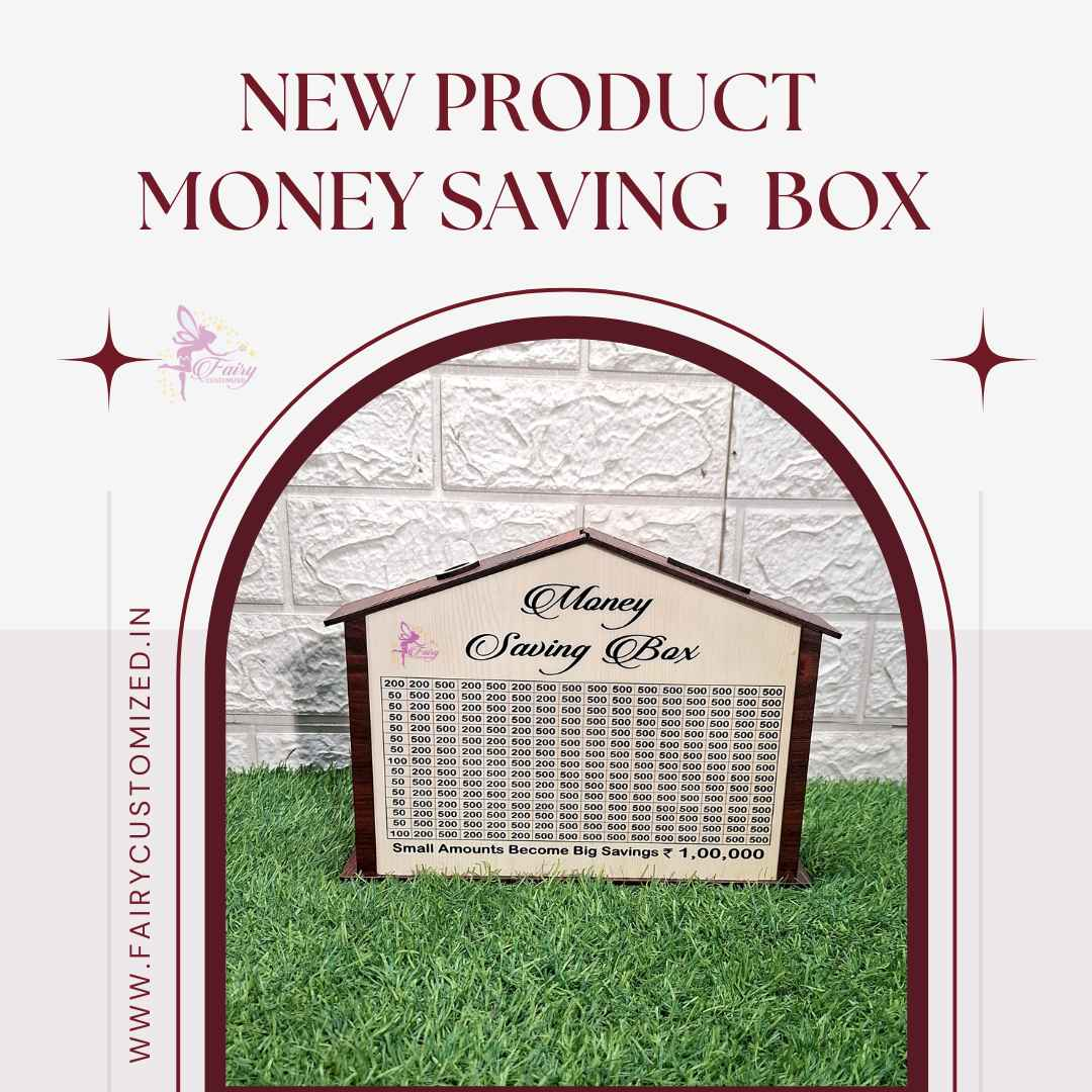 Customized Money Saving Box – Wooden House Design    Customized With name and photo