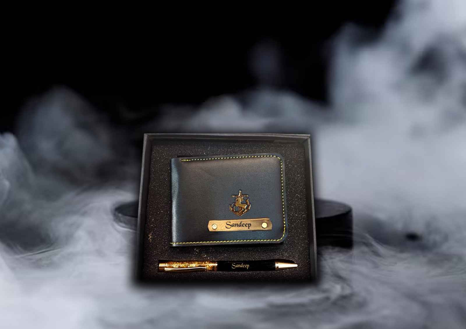 Personalized Men's Wallet with Charm & Pen with Name