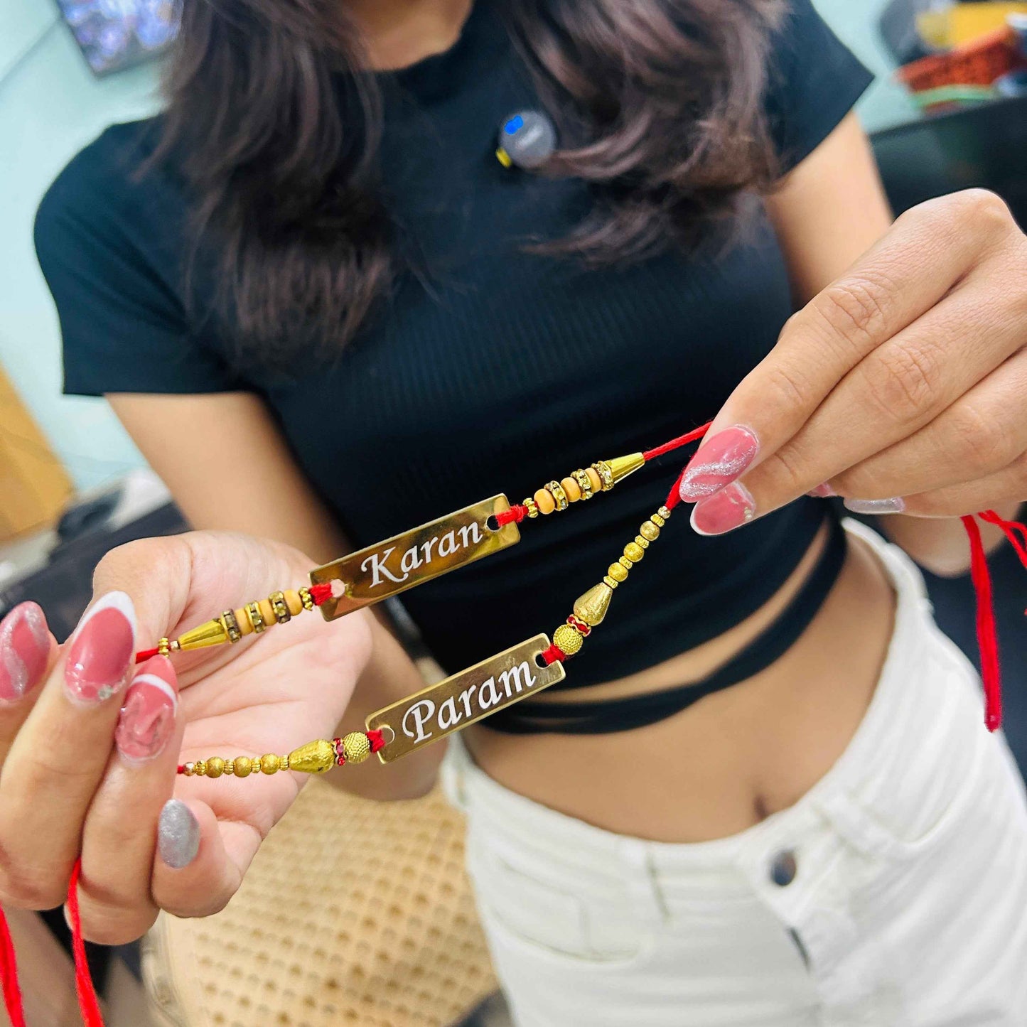Personalized Name Rakhi for Brother – Custom Rakhi with Elegant Beads