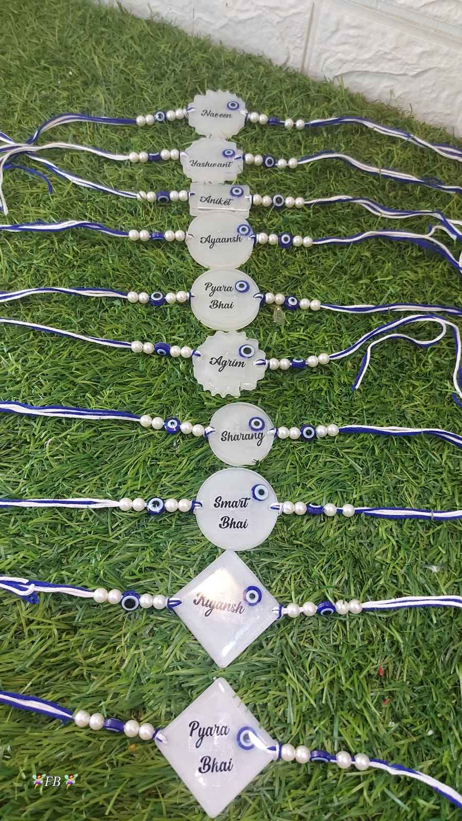 Personalized Resin Rakhi with Name and Evil Eye Beads – Raksha Bandhan Special