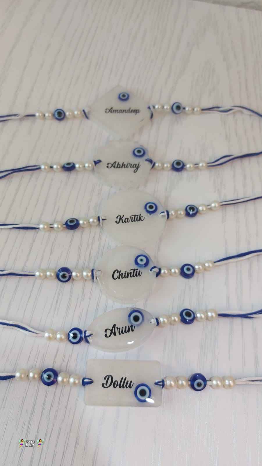 Personalized Resin Rakhi with Name and Evil Eye Beads – Raksha Bandhan Special