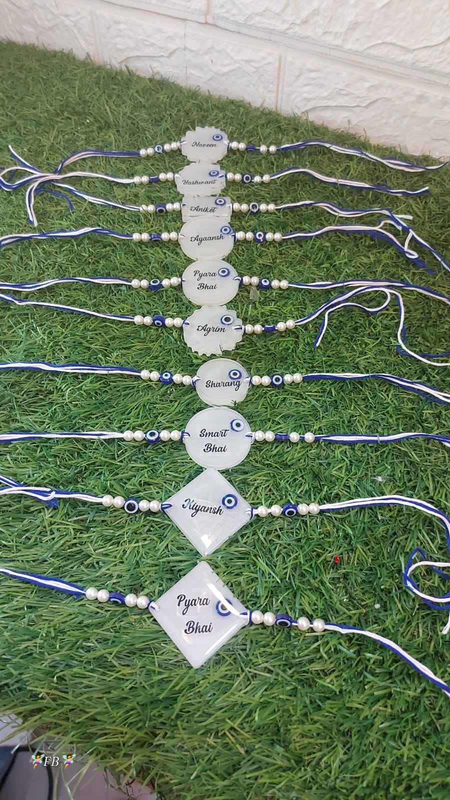 Personalized Resin Rakhi with Name and Evil Eye Beads – Raksha Bandhan Special