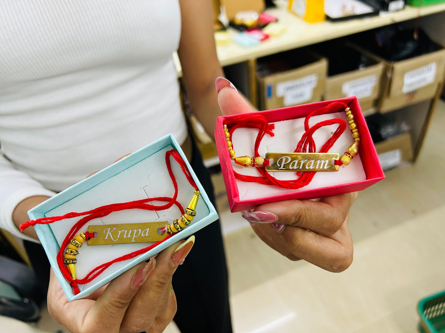 Personalized Rakhi for Brother – Custom Name Rakhi with Elegant Beads