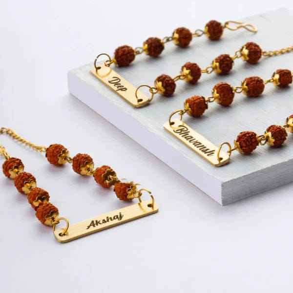 Custom Name Rakhi with Rudraksha Beads – Raksha Bandhan Special