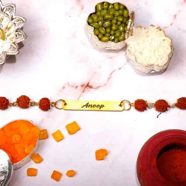 Custom Name Rakhi with Rudraksha Beads – Raksha Bandhan Special