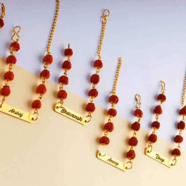 Custom Name Rakhi with Rudraksha Beads – Raksha Bandhan Special